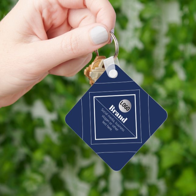 Your Logo & Customisable Modern Design | Navy Blue Key Ring (Hand)