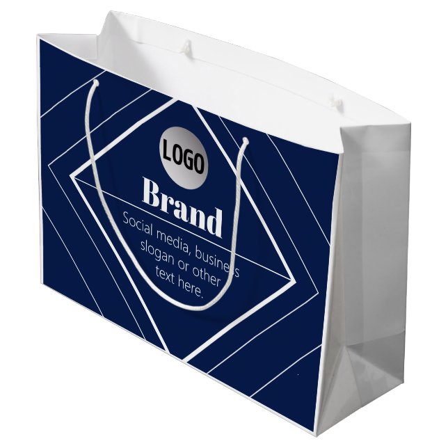 Your Logo & Customisable Modern Design | Navy Blue Large Gift Bag (Back Angled)