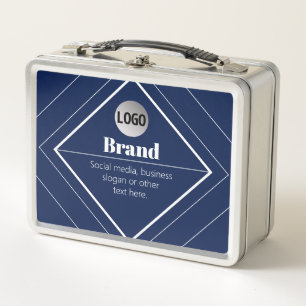 Your Logo & Customisable Modern Design   Navy Blue Metal Lunch Box