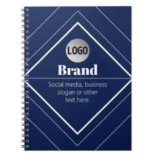 Your Logo & Customisable Modern Design   Navy Blue Notebook