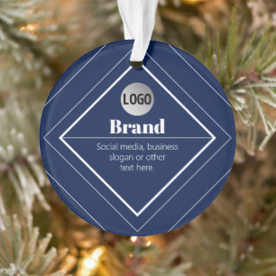 Your Logo & Customisable Modern Design   Navy Blue Ornament