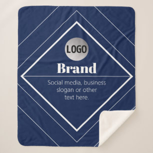 Your Logo & Customisable Modern Design Navy Blue Sherpa Blanket