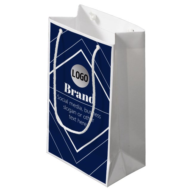 Your Logo & Customisable Modern Design | Navy Blue Small Gift Bag (Front Angled)