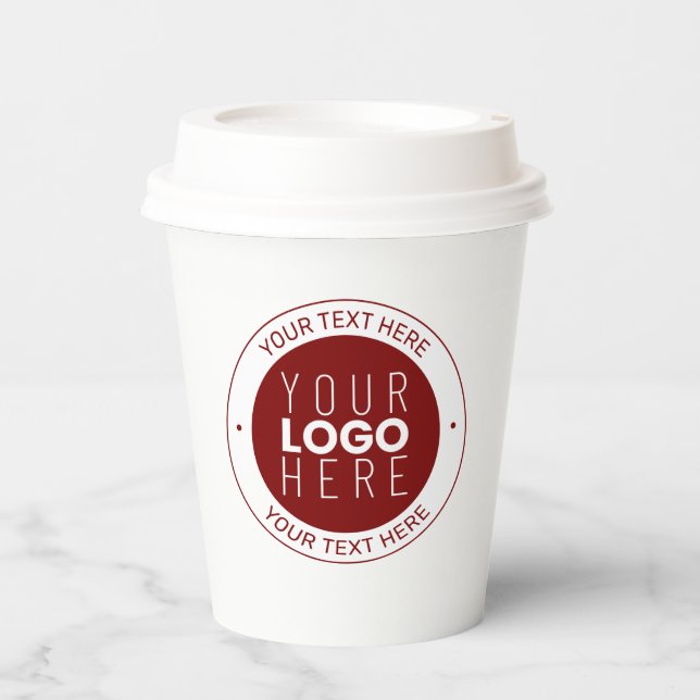 Your Logo & Customisable Text | Deep Red/DIY Colou Paper Cups (Front)