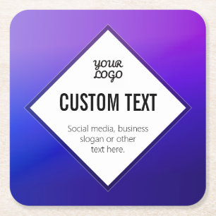 Your Logo & Customisable Text   Purple Ombre Square Paper Coaster