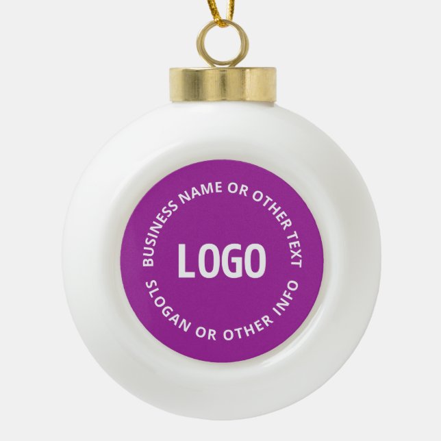 Your Logo & Customisable Text | Purple Violet Ceramic Ball Christmas Ornament (Front)