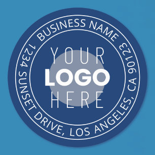 Your Logo & Customizable Circular Text   Navy Blue Classic Round Sticker