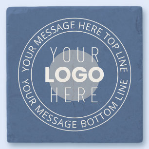 Your Logo & Customizable Circular Text   Navy Blue Stone Coaster