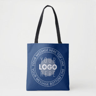 Your Logo & Customizable Circular Text   Navy Blue Tote Bag