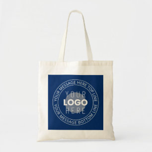 Your Logo & Customizable Circular Text   Navy Blue Tote Bag