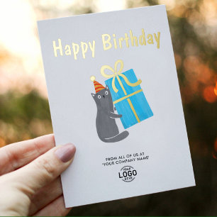 Your Logo Cute Cat Blue Gift Business Birthday