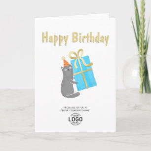Your Logo Cute Cat Blue Gift Business Birthday Card