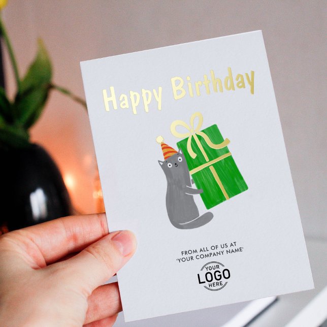 Your Logo Cute Cat Green Gift Business Birthday (Creator Uploaded)