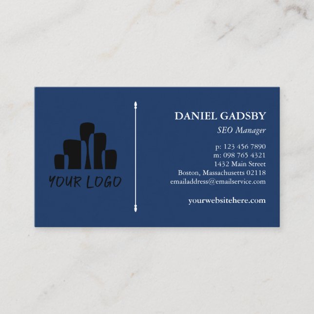 Your Logo Deep Blue White Practical Minimalist Business Card (Front)