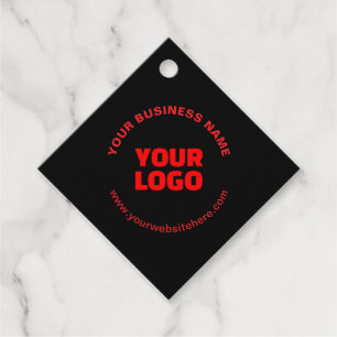 Your Logo & Editable Circular Text, Red or DIY Favour Tags