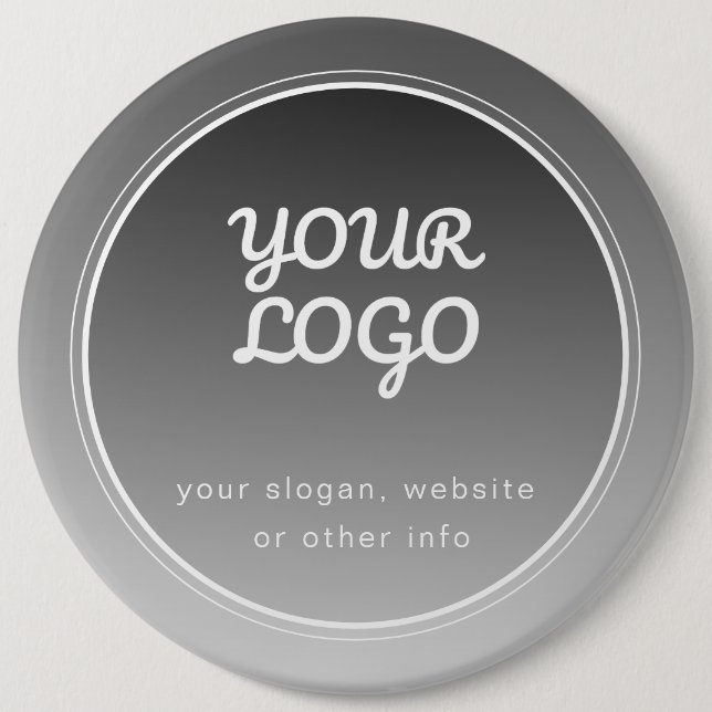 Your Logo & Editable Text | Dark Grey Gradient  6 Cm Round Badge (Front)
