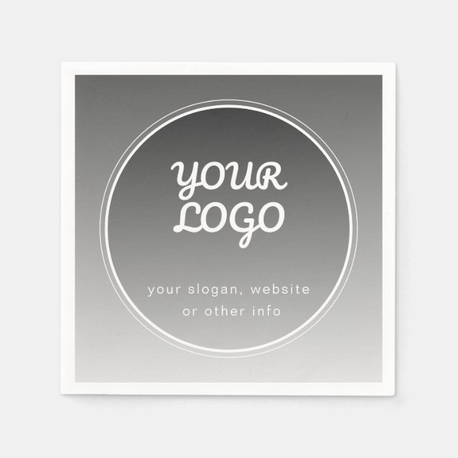 Your Logo & Editable Text | Dark Grey Gradient  Napkin (Front)