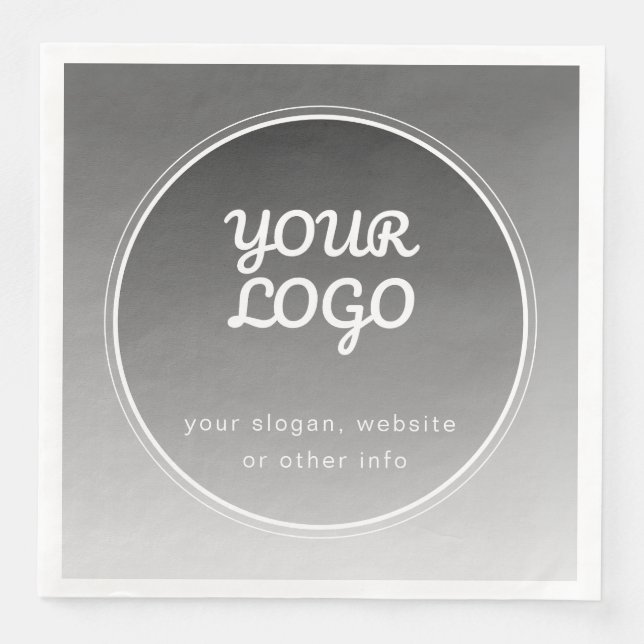 Your Logo & Editable Text | Dark Grey Gradient  Napkin (Front)