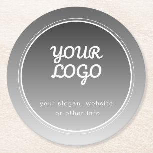 Your Logo & Editable Text Dark Grey Gradient Round Paper Coaster