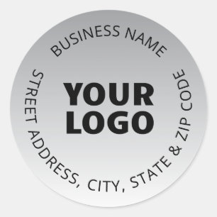 Your Logo & Editable Text Grey Ombre Classic Round Sticker