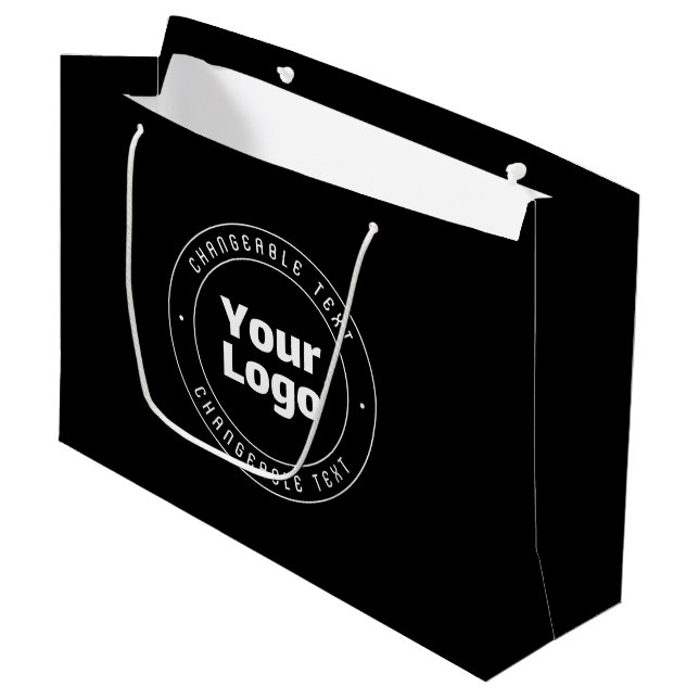Your Logo & Editable Text Template | Black & White Large Gift Bag (Front Angled)
