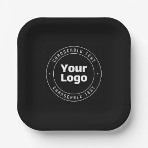 Your Logo & Editable Text Template Black & White Paper Plate