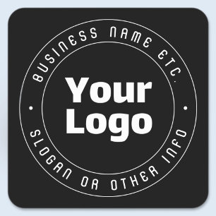 Your Logo & Editable Text Template   Black & White Square Sticker