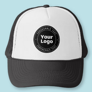 Your Logo & Editable Text Template   Black & White Trucker Hat