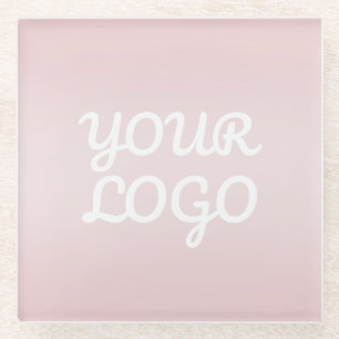 Your Logo & Elegant Modern Blush Pink Ombre Glass Coaster