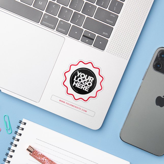Your Logo Eyecatching Wavy Border Red Cut Out  (Laptop w/ iPhone)