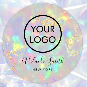 your logo faux iridescent opal  classic round sticker
