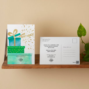 Your Logo Fun Green Happy Birthday Gifts Boxes Holiday Postcard