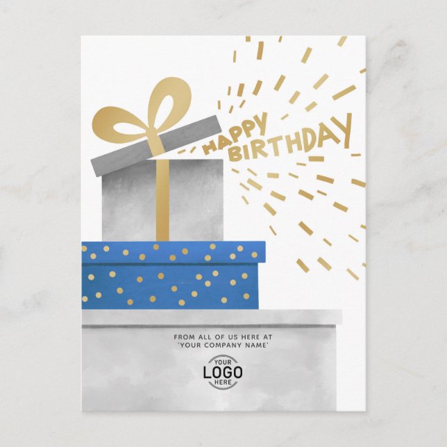 Your Logo Fun Grey Gifts Happy Birthday Corporate Holiday Postcard (Front)
