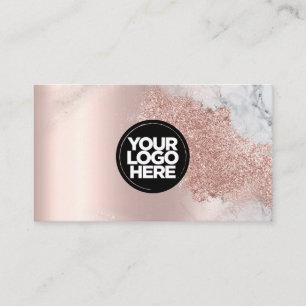 Your logo Glitter Rose gold elegant script marble Business Card