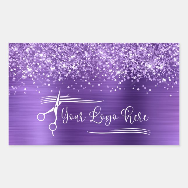 Your Logo Glittery Amethyst Glam Rectangular Sticker (Front)