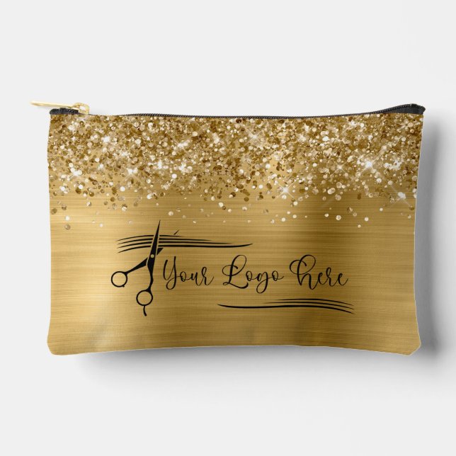 Your Logo Glittery Gold Glam Accessory Pouch (Front)