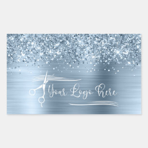 Your Logo Glittery Light Blue Glam Rectangular Sticker