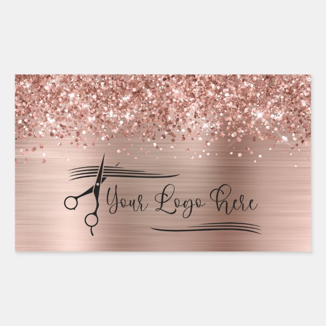 Your Logo Glittery Rose Gold Glam Rectangular Sticker (Front)