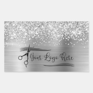 Your Logo Glittery Silver Glam Rectangular Sticker