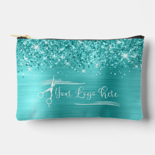Your Logo Glittery Turquoise Blue Glam Accessory Pouch