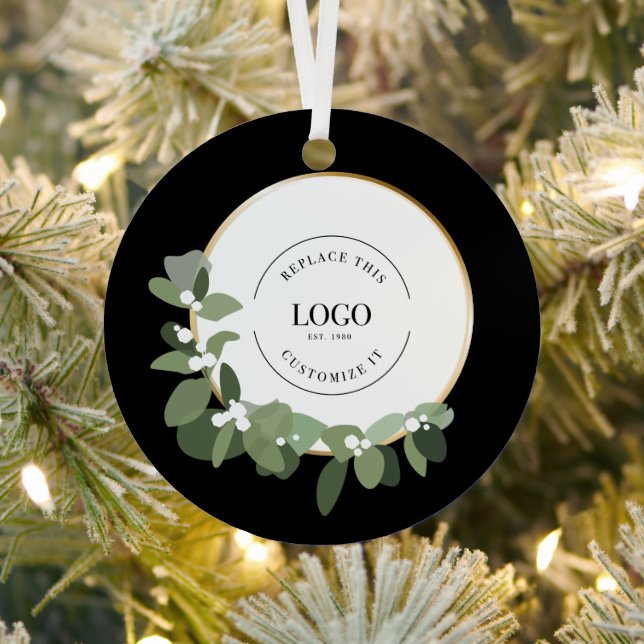 Your logo goes here Holiday Modern Wreath Business Metal Tree Decoration (Insitu)