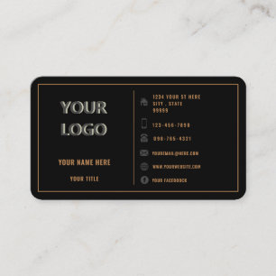 Your Logo Gold Frame and Text Golden Black Luxury Business Card
