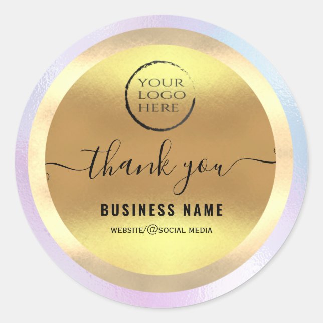 Your logo gold  script thank you business  classic classic round sticker (Front)