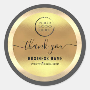 Your logo gold  script thank you business  classic round sticker