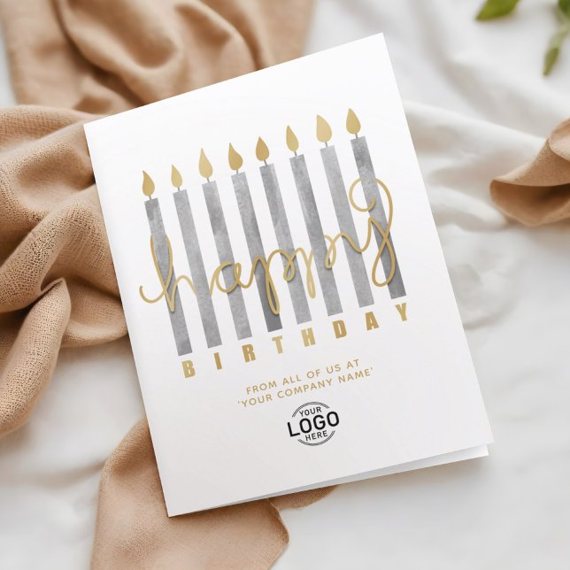 Your Logo Grey Candles Business Happy Birthday Card (Creator Uploaded)