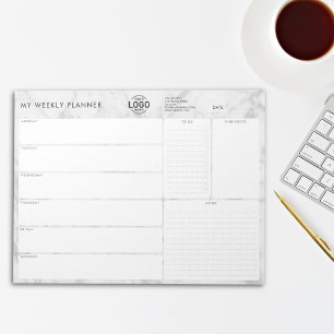 Your Logo Grey Marble Simple Undated Week Planner Notepad
