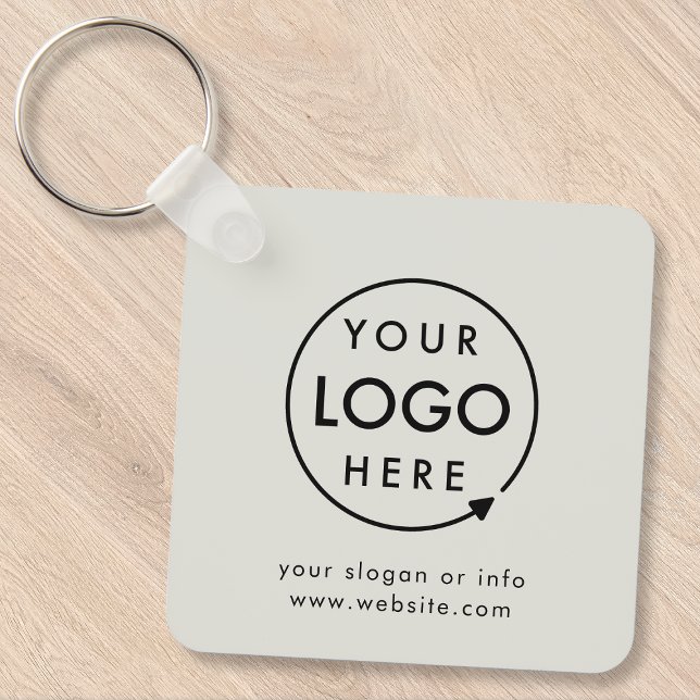 Your Logo | Grey Silver Business Corporate Modern  Key Ring (Minimal company branded keychains for small business office keys, gifting & promotional swag.)