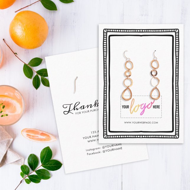 Your Logo Hand Drawn Frame Earrings Display 08 Business Card (Creator Uploaded)
