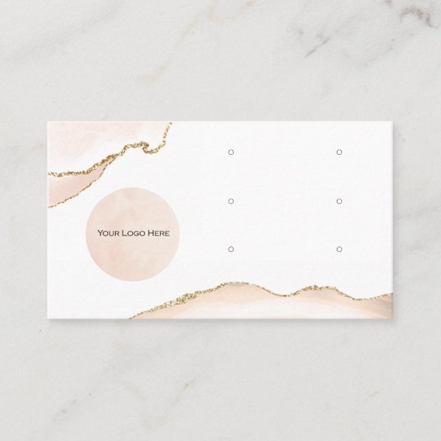 Your Logo Here 3 Earring Display Blush & Gold Business Card (Front)