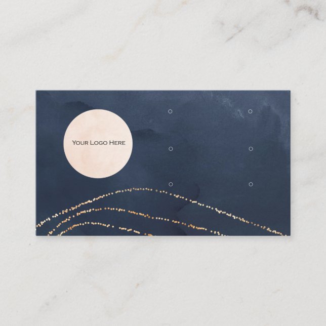 Your Logo Here 3 Earring Display Navy & Gold Business Card (Front)